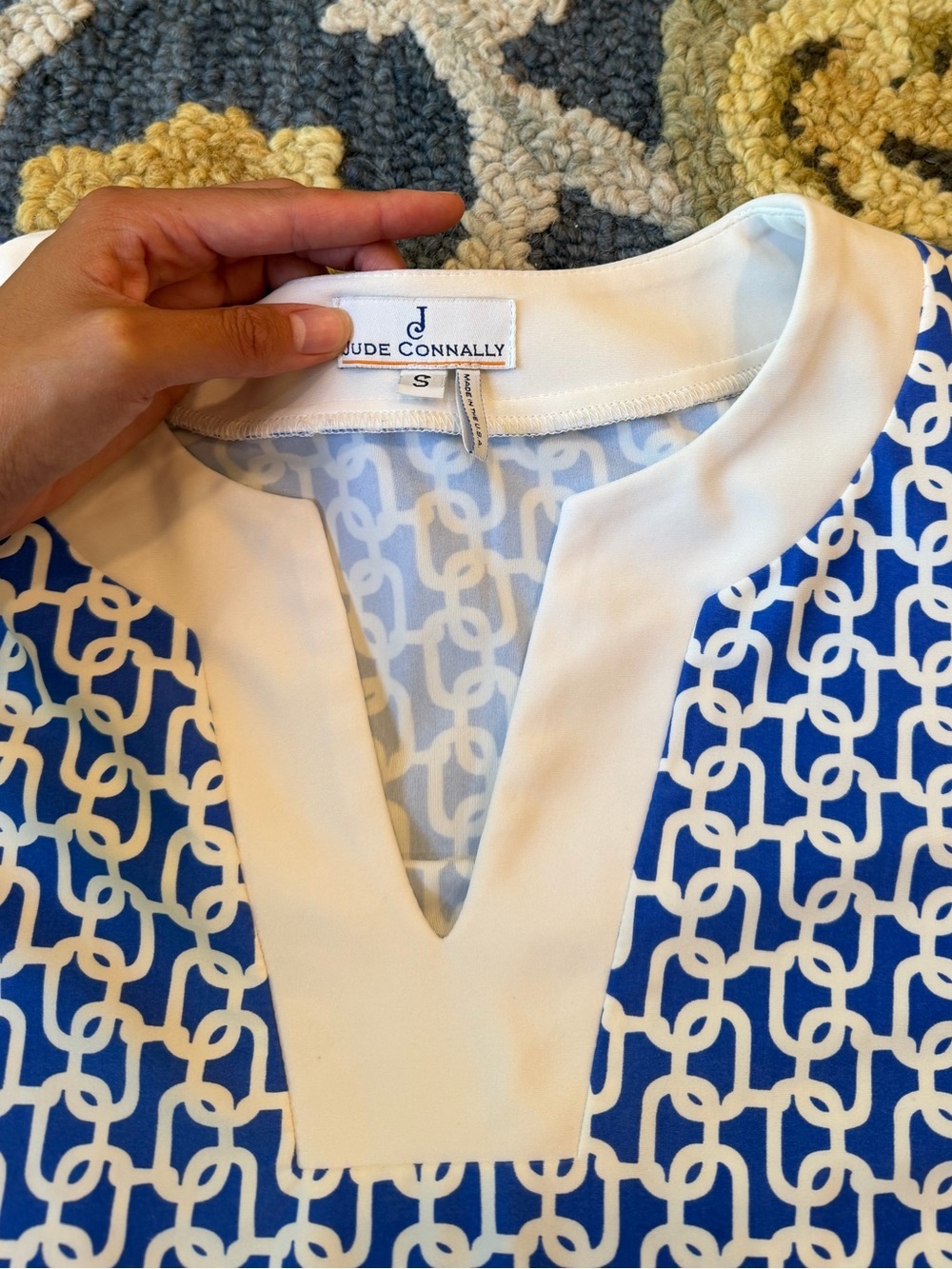 Jude Connally Blue & White Geometric Dress Size Small - Picture 5 of 6
